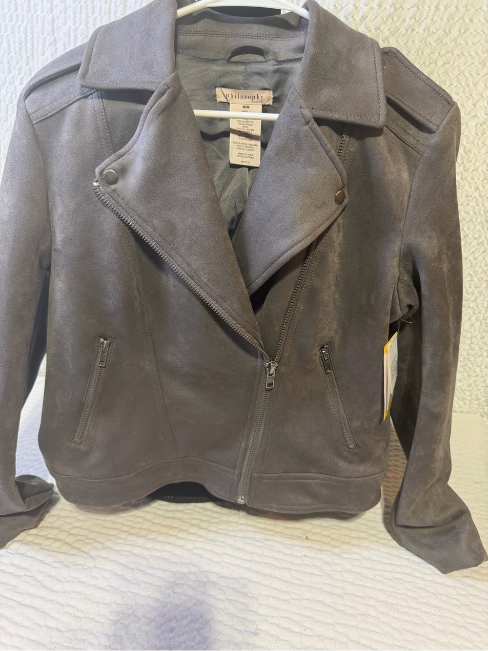 Philosophy Gray Faux Suede Moto Jacket